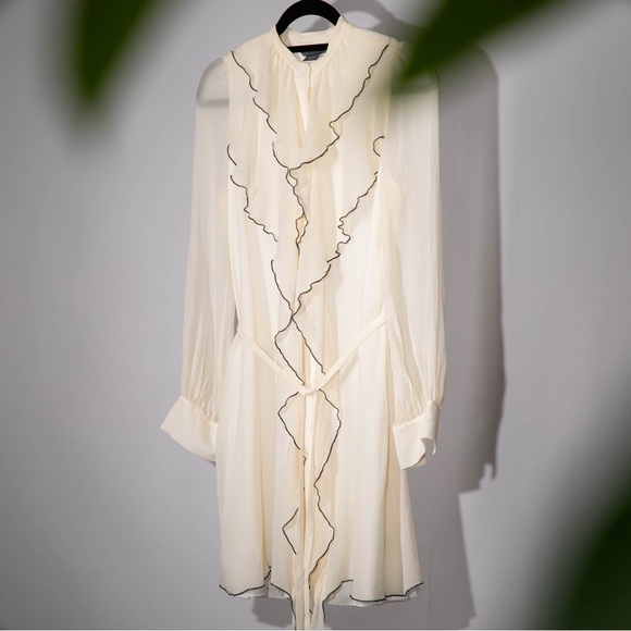 ARMANI EXCHANGE AX Women’s 100% Silk Ivory Ruffled Dress - Size 2 - Picture 2 of 8